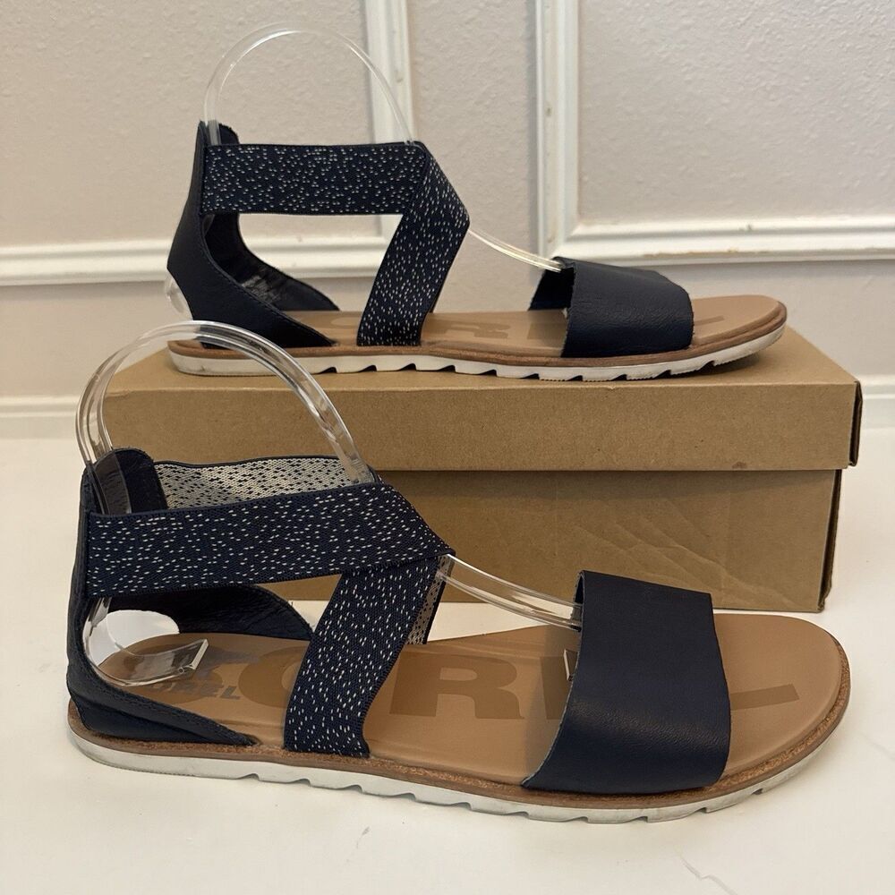 SOREL Ella II Leather Sandals, Nocturnal Blue Navy, Womens 10.5